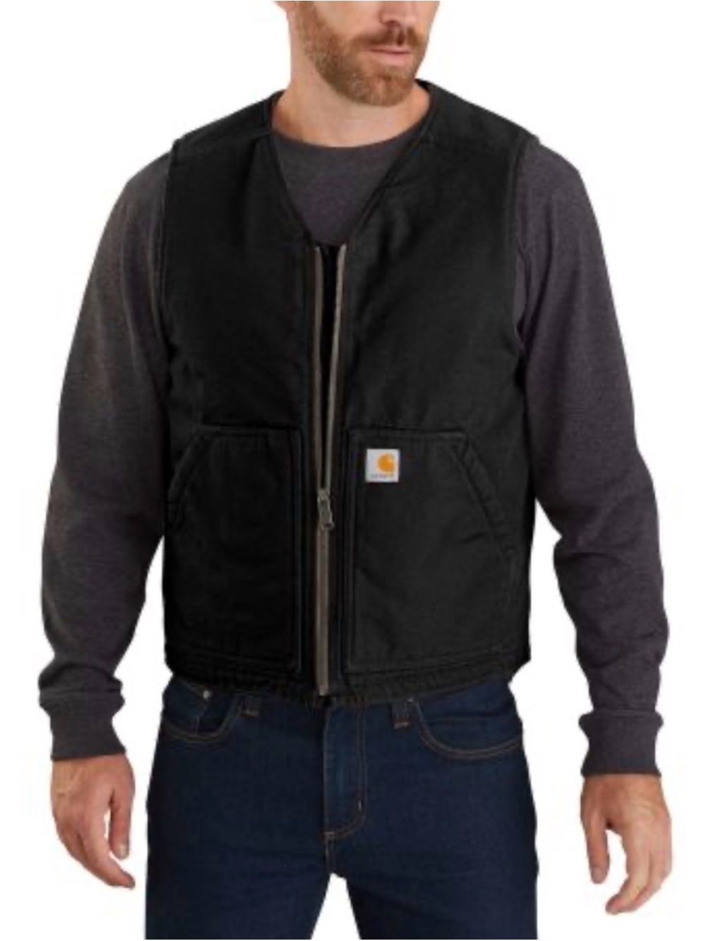 Carhartt Black Sherpa-Lined Relaxed Fit Washed Denim Size XL